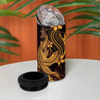 Gold Black Aloha Hawaii 4 in 1 Can Cooler Tumbler Polynesian Shark Tattoo With Plumeria - Polynesian Pride