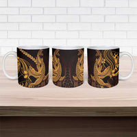 Gold Black Aloha Hawaii Ceramic Mug Polynesian Shark Tattoo With Plumeria - Polynesian Pride