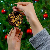 Gold Black Aloha Hawaii Ceramic Ornament Polynesian Shark Tattoo With Plumeria - Polynesian Pride