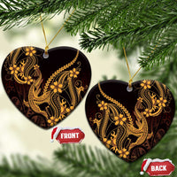 Gold Black Aloha Hawaii Ceramic Ornament Polynesian Shark Tattoo With Plumeria - Polynesian Pride