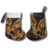 Gold Black Aloha Hawaii Christmas Stocking Polynesian Shark Tattoo With Plumeria - Polynesian Pride