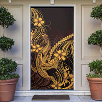 Gold Black Aloha Hawaii Door Cover Polynesian Shark Tattoo With Plumeria - Polynesian Pride