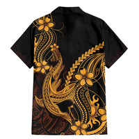 Gold Black Aloha Hawaii Family Matching Mermaid Dress and Hawaiian Shirt Polynesian Shark Tattoo With Plumeria - Polynesian Pride
