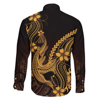 Gold Black Aloha Hawaii Family Matching Mermaid Dress and Hawaiian Shirt Polynesian Shark Tattoo With Plumeria LT14 - Polynesian Pride
