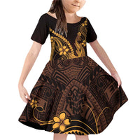 Gold Black Aloha Hawaii Family Matching Off Shoulder Short Dress and Hawaiian Shirt Polynesian Shark Tattoo With Plumeria - Polynesian Pride