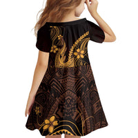 Gold Black Aloha Hawaii Family Matching Off Shoulder Short Dress and Hawaiian Shirt Polynesian Shark Tattoo With Plumeria LT14 - Polynesian Pride