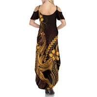 Gold Black Aloha Hawaii Family Matching Summer Maxi Dress and Hawaiian Shirt Polynesian Shark Tattoo With Plumeria LT14 - Polynesian Pride