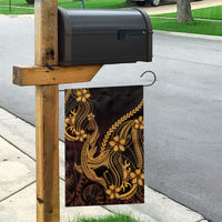 Gold Black Aloha Hawaii Garden Flag Polynesian Shark Tattoo With Plumeria - Polynesian Pride