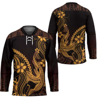 Gold Black Aloha Hawaii Hockey Jersey Polynesian Shark Tattoo With Plumeria - Polynesian Pride