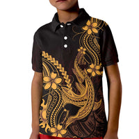 Gold Black Aloha Hawaii Kid Polo Shirt Polynesian Shark Tattoo With Plumeria LT14 Kid Gold - Polynesian Pride