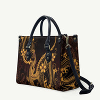 Gold Black Aloha Hawaii Leather Bag Polynesian Shark Tattoo With Plumeria - Polynesian Pride