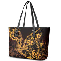 Gold Black Aloha Hawaii Leather Tote Bag Polynesian Shark Tattoo With Plumeria - Polynesian Pride