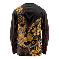 Gold Black Aloha Hawaii Long Sleeve Shirt Polynesian Shark Tattoo With Plumeria - Polynesian Pride