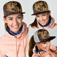 Gold Black Aloha Hawaii Mesh Trucker Cap Polynesian Shark Tattoo With Plumeria - Polynesian Pride