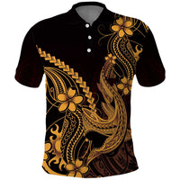 Gold Black Aloha Hawaii Polo Shirt Polynesian Shark Tattoo With Plumeria - Polynesian Pride