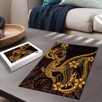 Gold Black Aloha Hawaii Puzzle Polynesian Shark Tattoo With Plumeria - Polynesian Pride