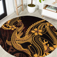 Gold Black Aloha Hawaii Round Carpet Polynesian Shark Tattoo With Plumeria - Polynesian Pride