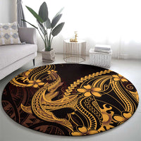 Gold Black Aloha Hawaii Round Carpet Polynesian Shark Tattoo With Plumeria - Polynesian Pride