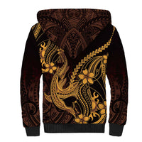 Gold Black Aloha Hawaii Sherpa Hoodie Polynesian Shark Tattoo With Plumeria - Polynesian Pride