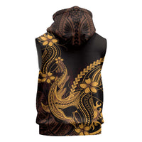 Gold Black Aloha Hawaii Sleeveless Hoodie Polynesian Shark Tattoo With Plumeria - Polynesian Pride