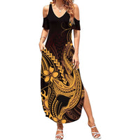 Gold Black Aloha Hawaii Summer Maxi Dress Polynesian Shark Tattoo With Plumeria - Polynesian Pride