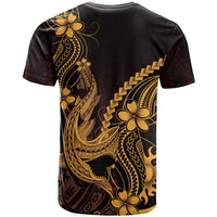Gold Black Aloha Hawaii T Shirt Polynesian Shark Tattoo With Plumeria - Polynesian Pride