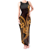 Gold Black Aloha Hawaii Tank Maxi Dress Polynesian Shark Tattoo With Plumeria - Polynesian Pride