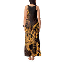 Gold Black Aloha Hawaii Tank Maxi Dress Polynesian Shark Tattoo With Plumeria - Polynesian Pride