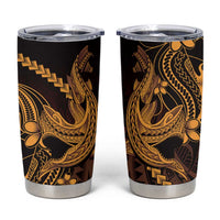 Gold Black Aloha Hawaii Tumbler Cup Polynesian Shark Tattoo With Plumeria - Polynesian Pride
