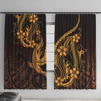 Gold Black Aloha Hawaii Window Curtain Polynesian Shark Tattoo With Plumeria - Polynesian Pride