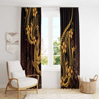 Gold Black Aloha Hawaii Window Curtain Polynesian Shark Tattoo With Plumeria - Polynesian Pride