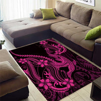 Pink Black Aloha Hawaii Area Rug Polynesian Shark Tattoo With Plumeria - Polynesian Pride