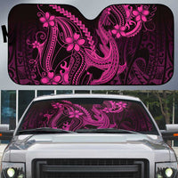 Pink Black Aloha Hawaii Auto Sun Shade Polynesian Shark Tattoo With Plumeria - Polynesian Pride