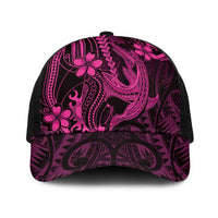 Pink Black Aloha Hawaii Baseball Net Cap Polynesian Shark Tattoo With Plumeria - Polynesian Pride