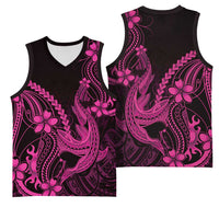 Pink Black Aloha Hawaii Basketball Jersey Polynesian Shark Tattoo With Plumeria - Polynesian Pride