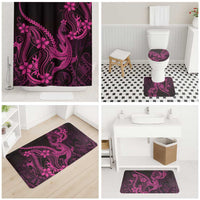 Pink Black Aloha Hawaii Bathroom Set Polynesian Shark Tattoo With Plumeria - Polynesian Pride