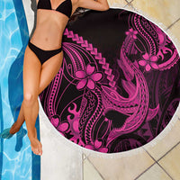 Pink Black Aloha Hawaii Beach Blanket Polynesian Shark Tattoo With Plumeria - Polynesian Pride