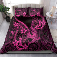 Pink Black Aloha Hawaii Bedding Set Polynesian Shark Tattoo With Plumeria - Polynesian Pride