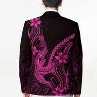Pink Black Aloha Hawaii Blazer Polynesian Shark Tattoo With Plumeria - Polynesian Pride