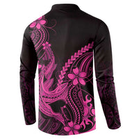 Pink Black Aloha Hawaii Button Sweatshirt Polynesian Shark Tattoo With Plumeria - Polynesian Pride