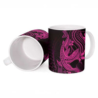 Pink Black Aloha Hawaii Ceramic Mug Polynesian Shark Tattoo With Plumeria - Polynesian Pride