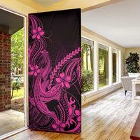 Pink Black Aloha Hawaii Door Cover Polynesian Shark Tattoo With Plumeria - Polynesian Pride