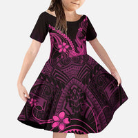 Pink Black Aloha Hawaii Family Matching Mermaid Dress and Hawaiian Shirt Polynesian Shark Tattoo With Plumeria LT14 Daughter's Dress Pink - Polynesian Pride
