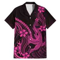 Pink Black Aloha Hawaii Family Matching Mermaid Dress and Hawaiian Shirt Polynesian Shark Tattoo With Plumeria - Polynesian Pride