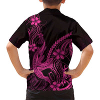 Pink Black Aloha Hawaii Family Matching Off The Shoulder Long Sleeve Dress and Hawaiian Shirt Polynesian Shark Tattoo With Plumeria LT14 - Polynesian Pride