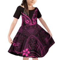 Pink Black Aloha Hawaii Family Matching Off Shoulder Short Dress and Hawaiian Shirt Polynesian Shark Tattoo With Plumeria - Polynesian Pride
