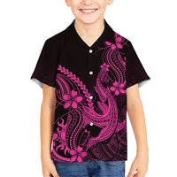 Pink Black Aloha Hawaii Family Matching Puletasi and Hawaiian Shirt Polynesian Shark Tattoo With Plumeria LT14 Son's Shirt Pink - Polynesian Pride