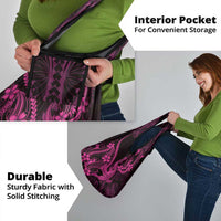 Pink Black Aloha Hawaii Grocery Bag Polynesian Shark Tattoo With Plumeria - Polynesian Pride