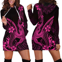 Pink Black Aloha Hawaii Hoodie Dress Polynesian Shark Tattoo With Plumeria - Polynesian Pride