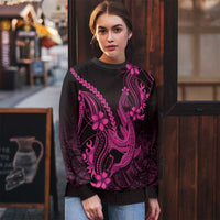 Pink Black Aloha Hawaii Ugly Christmas Sweater Polynesian Shark Tattoo With Plumeria - Polynesian Pride